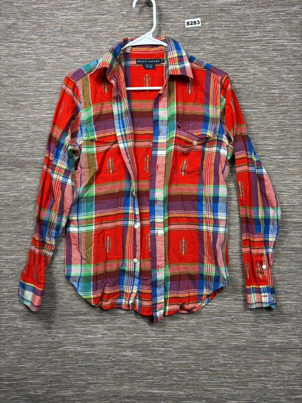 Ralph Lauren Shirt Boys 6 Multicolor Plaid Long Sleeve Button Front Madras